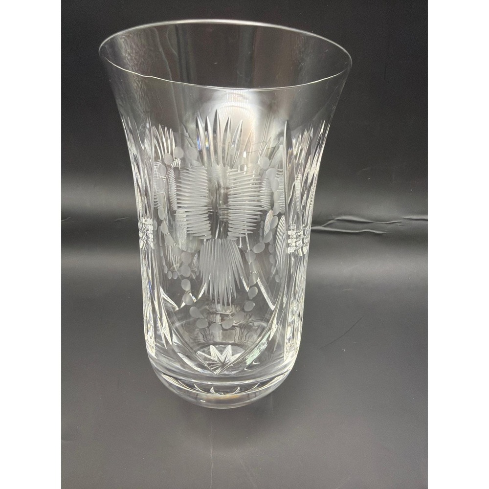 Vtg Set of 5 Crystal Bohemian Cut Clear Tumbler Glasses Etched MCM Czech Glass - Picture 7 of 9